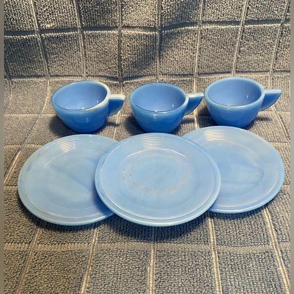 Arko Agate slag glass covered pitcher, small plates & teacups. Vintage. Art Deco - Picture 2 of 5